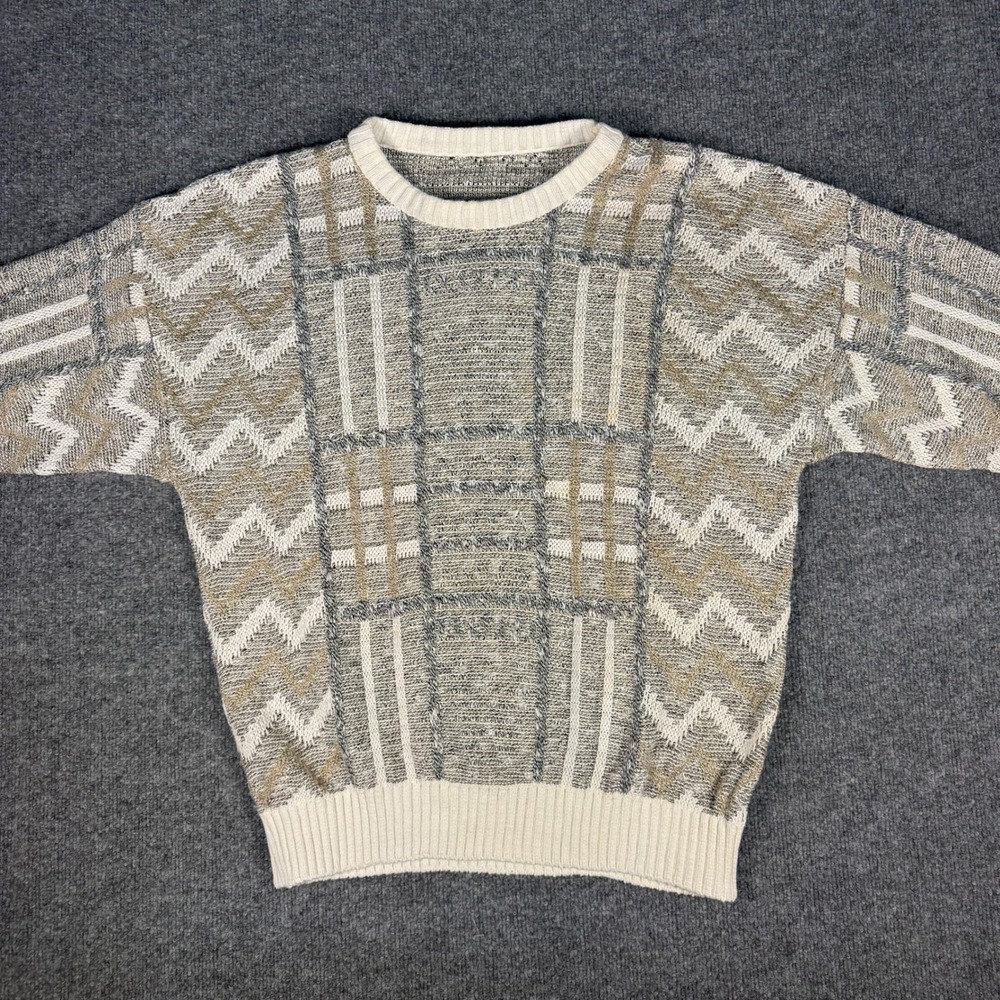 Vintage Geometric Multi Pattern Knit Sweater Crea… - image 2